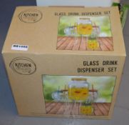 1 x Kitchen Goods Glass Drink Dispenser Set - New Boxed Stock - Ref BB1598 GFF - CL351 - Location: C