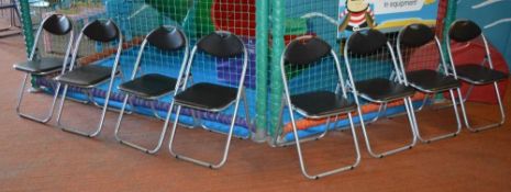 8 x Folding Chairs in Black Faux Leather With Grey Frames - Ref BB216 PTP - CL351 - Location: Chorle