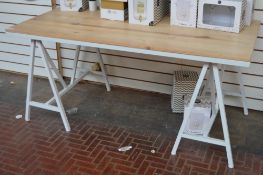 1 x Table With Pine Top and A Frame Sytle Legs in Cream - H75 x W160 x D80 cms - Ref BB1543 GFF - CL