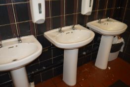 9 x Armitage Shanks Sink Basins With Pedestals and Mixer Taps - Ref BB - CL351 - Location: Chorley
