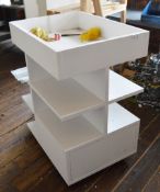 1 x White Workstation With Shelves, Cupboard, Open Top Storage and Castor Wheels- Ref BB1730 TF -