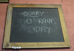 1 x Chalk Notice Board With Engraved Wooden Frame - Grand Trunk Railway System - 34 x 30 Inches - Re