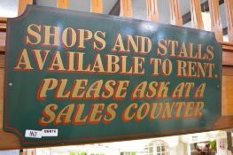 1 x Botany Bay Wooden Hand Painted Wall Signage - Shop and Stalls Available to Rent - Size 36 x 18 I