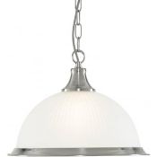 1 x American Diner 1 Light Ceiling Pendant Satin Silver - New Boxed Stock - CL364 - Ref: ERP1- 1044