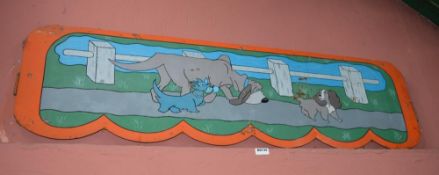 1 x Vintage Metal Hand Painted Fairground Ride Barrier Fence Panel With Braced Back and Mounting Hoo