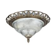 1 x Ex Display Traditional Antique Brass Flush Ceiling Light Fitting with Floral Glass Shade and dec