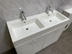 1 x Gloss White 1200mm 4-Door Double Basin Freestanding Bathroom Cabinet - New & Boxed Stock - CL406