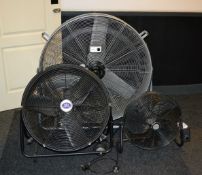3 x Industrial High Velocity Drum Fans - Dimensions: (Big) D95cm / (Medium) D65cm / (Small)