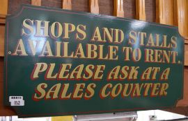 1 x Botany Bay Wooden Hand Painted Wall Signage - Shop and Stalls Available to Rent - Size 36 x 18 I