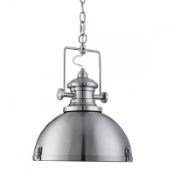 1 x Industrial One Light Pendant Light In Satin Silver With Acrylic Diffiuser - New Boxed Stock - CL