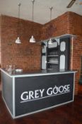 1 x Drinks Bar Finished in Black and Grey - Includes Backbar Shelf Unit and Three Pendant Lights - H