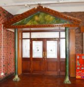 1 x Doorway Entrance Canopy With Stone Pillars and Marble Effect Finish - H244 x W335 x D128 cms -