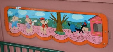 1 x Vintage Metal Hand Painted Fairground Ride Barrier Fence Panel With Braced Back and Mounting Hoo