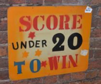 1 x Vintage Arcade / Fair Sign - Score Under 20 To Win - 25 x 20 Inch = Ref BB730 - CL351 - Location