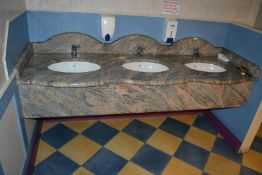 1 x Marble Triple Sink Restroom Worktop With Basins and Mixer Taps - Dimensions: L205 x W70 x H55