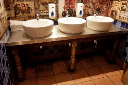 1 x Bathroom Sink Unit With Rustic Legs, Stainless Steel Top and Three Counter Top Sink Basins With