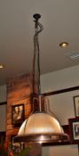 2 x Industrial-style Pendant Light Fittings In Copper With Pleated Glass Shades - Dimensions: Diamet