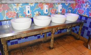 1 x Bathroom Sink Unit With Rustic Legs, Stainless Steel Top and Four Counter Top Sink Basins With M