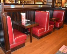 3 x Sections Of American Diner Booth Seating + 2 Tables - Upholstered In A Red Faux Leather With Whi