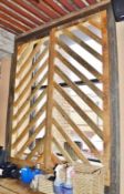 2 x Wooden Timber Window Shutters - Each Shutter Features Two Timber Frames With Round Wood Insterts
