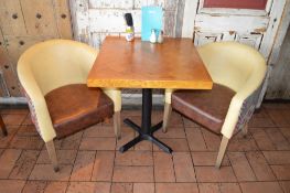 6 x Tub Chairs With Yellow and Brown Faux Leather Upholstery and Fabric Backs - CL363 - Location: St