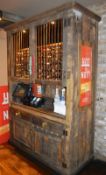 1 x Rustic Mexican Style Server With 70 Bottle Illuminated Wine Rack, Work Shelf, Drawer and Cupboar