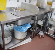2 x Stainless Steel Wash Basins With Divider, Undershelves, Mixer Taps and Sink Covers - H115 x W220