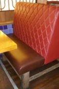 1 x Single End Seating Bench With Red and Brown Faux Leather Upholstery and Rustic Timber Frame Base