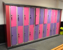 22 x Steel Changing Room Lockers in Purple and Pink - Some With Keys and Some Without -