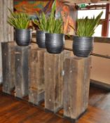 7 x Connecting Industrial Timber Posts With Vases/Plants and Chrome Hand Rail - Suitable For Room Di