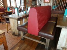 2 x Back to Back Seating Benches With Red and Brown Faux Leather Upholstery and Rustic Timber
