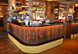 1 x Pub / Restaurant Bar From Mexican Themed Restaurant - Features a Dark Wood Bar Top With Wood Pan