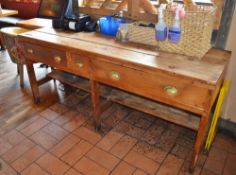 1 x Vintage Pine Server Cabinet With Brass Handles - H85 x W194 x D63 cms - CL363 - Location: Steven