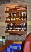 6 x Backbar Illuminated Shelves With Wooden Finish and Black Anti-Drop Rails - H10 x W95 x D39 cms -
