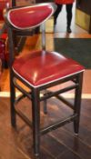 4 x Tall Bar Stools Upholstered In A Bright Red Faux Leather With White Piping - Dimensions: H97 x W