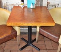 8 x Parquet Design Two Seater Restaurant Dining Tables With Cast Iron Bases - H76 x W70 x D75 cms -