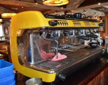1 x La Cimbalie Espresso 3 Group Coffee Machine in Yellow - Model M39 Dosatron - H100 x W100 x D57 c