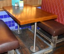 4 x Paneled Design Rectangular Restaurant Dining Tables With Fixed Chrome Legs and Rustic Timber Foo