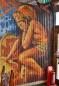 1 x Bespoke Corrugated Roof Panel Wall Art Depicting Mexican Aztec Male - H250 x W206 cms - CL363 -