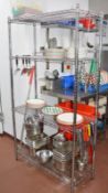 1 x Commercial Kitchen Four Tier Wire Shelf Unit in Chrome - CL366 - Ref BB1045 - H180 x W100 x D40