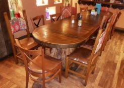 1 x Natural Log Base Dining Table - Suitable For Upto 10 Persons - Large Thick Surface Top With Brac