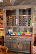 1 x Rustic Mexican Style Server With 70 Bottle Illuminated Wine Rack, Work Shelf, Drawer and Cupboar