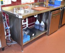 1 x Stainless Steel Prep Bench With Hand Wash Basin, Food Grinder, Space For Undercounter Fridge /