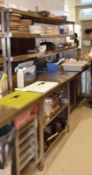 1 x Commercial Stainless Steel Prep Counter With 3-Tier Shelving Unit On Top - Features Space For