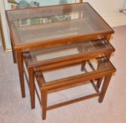 1 x Nest of Wooden Glass Topped Tables - CL368 - Bowdon WA14 - NO VAT