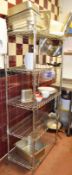 1 x Chrome Wire Shelving Rack - Five-Tier - H180 x W80 x D40 cms - Ref FB170CL357 - Location: Bolton