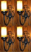 4 x Single Sconce 1-Arm Wall Mounted Light Fittings In Black Metal With Frosted Diffusers - CL367 -