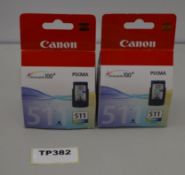 2 x Canon CL-511 Printer Ink Cartridge - Ref TP382