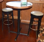 1 x Poser Bar Tables With Granite Effect Surface, Wooden Edging and Cast Iron Base - Includes Two Ba