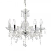 1 x MARIE THERESE CLEAR 5 LIGHT CHANDELIER WITH ACRYLIC GLASS DROPS - New Boxed Stock - CL364 - Ref: